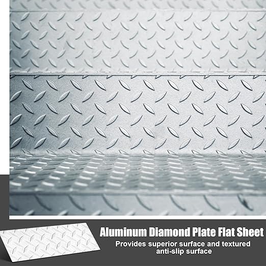 1pcs Diamond Plate Sheet Metal Heavy Duty Tread Aluminum Sheet Diamond Tread Plate for Wall Covering, Cargo Trailer, RV and More (4'' X 12'' X 0.08'',Silver)