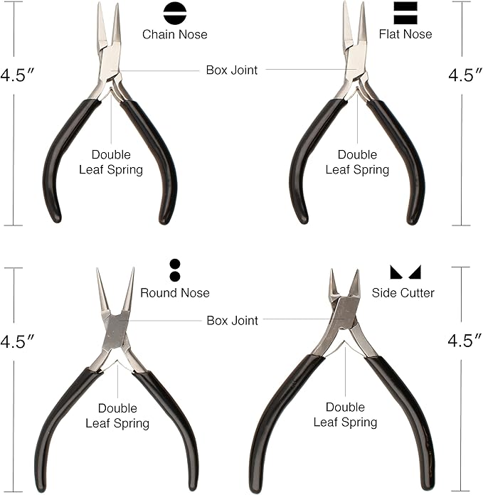 The Beadsmith Slim Line Pliers Set – Extra Fine Tips – 4.5 Inches, 4-Pieces: Round Nose, Chain Nose, Flat Nose & Semi-flush Side Cutter – Leatherette Carrying Case Included – Tools for Jewelry Making