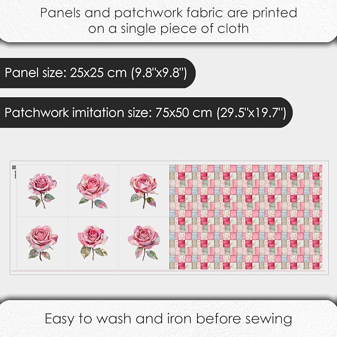 Cotton Fabric Panel – Single Continuous Patchwork Rose Panel, Featuring 6 - Image 2
