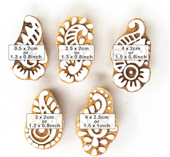 Hashcart Small Wooden Stamp Block - Printing Stamp Design Set | Block for Printing Saree Border | Dresses, Craft Card Making, Scrapbook, Clay Pottery | Set of 5