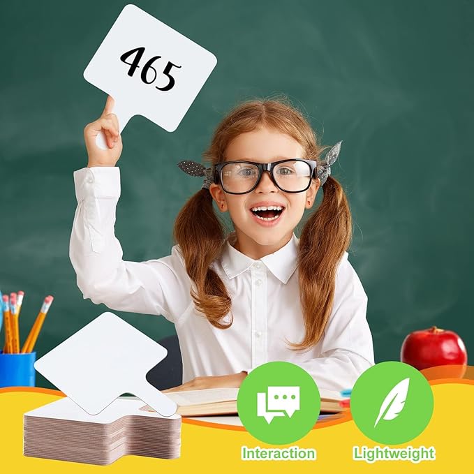 12 Pcs Dry Erase Answer Paddle 7 x 9 Inch Handheld Wooden White Board Double Sided Dry Erase Small Whiteboards for Students Classroom Games Party Auction Paddles for Bidding Meeting Voting(12)