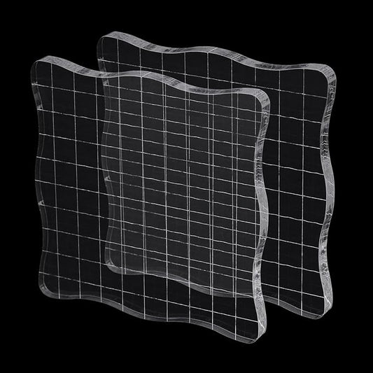 2-Piece Clear Stamp Blocks Set - 4 x 4 inch Wave-Like Acrylic Stamps with Grid Lines for Scrapbooking