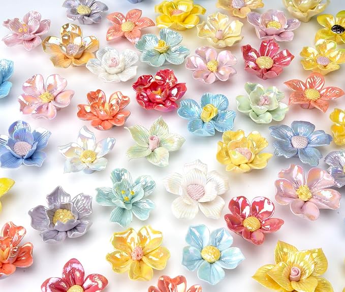 Lanyani 30 Pieces 3D Ceramic Mosaic Flowers - Image 6
