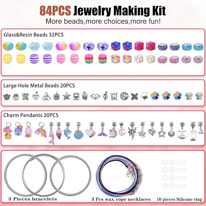 AIPRIDY Charm Bracelet Making Kit, Unicorn Mermaid Crafts Gifts Set Can - Image 3