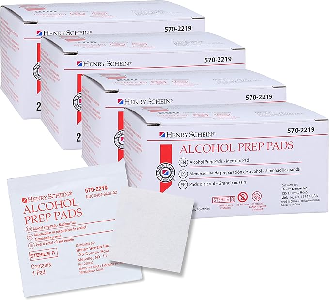 Henry Schein Alcohol Prep Pads, Medium Size, 800 Count - 70% Isopropyl Alcohol, Individually Wrapped, Sterile Wipes for Medical & Everyday Use