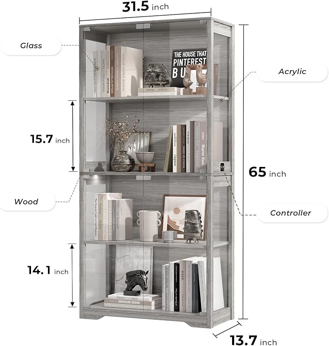 BROTTAR Display Cabinet with Glass Doors, 4-Tier Display Case, Storage Cabinets - Image 2