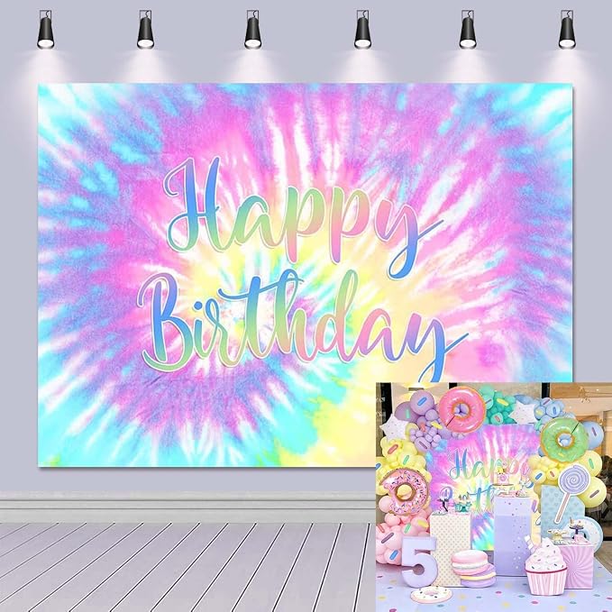 Rainbow Backdrop for Happy Birthday 7X5FT Macaron Pastel Colorful Birthday by TENCOWPartyDecoration