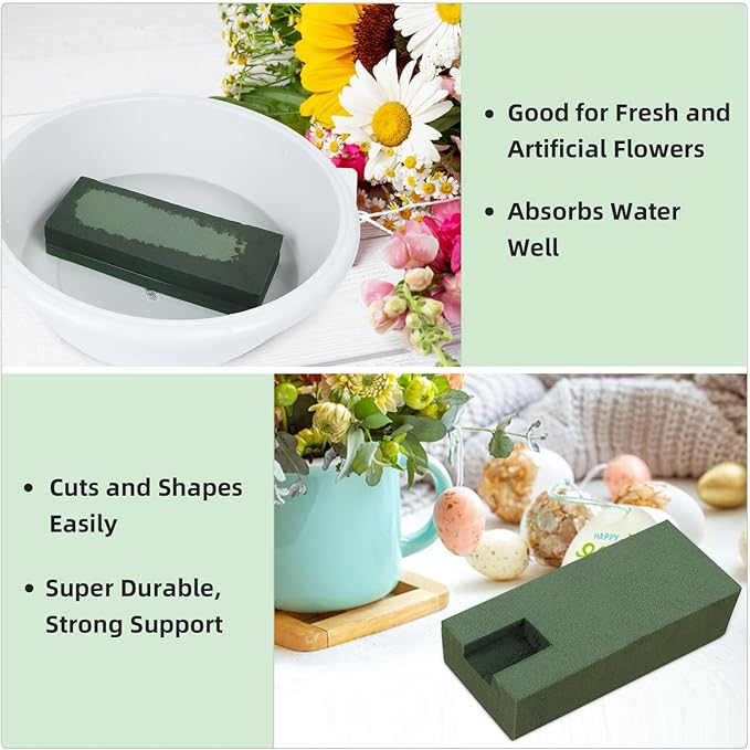 Gardace 10 Pack Floral Foam Blocks Each (8.7"L x 3.5"W x 2"H), Green Wet and Dry Floral Foam, Used for Fresh Flowers and Artificial Flowers, Plant Foam is Suitable for Wedding, Festival Decoration