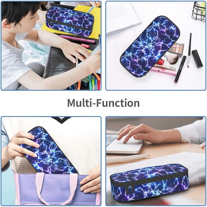 Cool Blue Purple Electric Lightning Pencil Case Organizer Big Capacity Pencil - Image 7