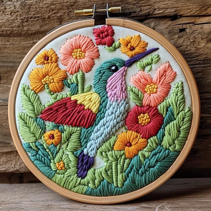DIY Punch Needle Kits Hummingbird Flying in Flowers Easy by Unknown