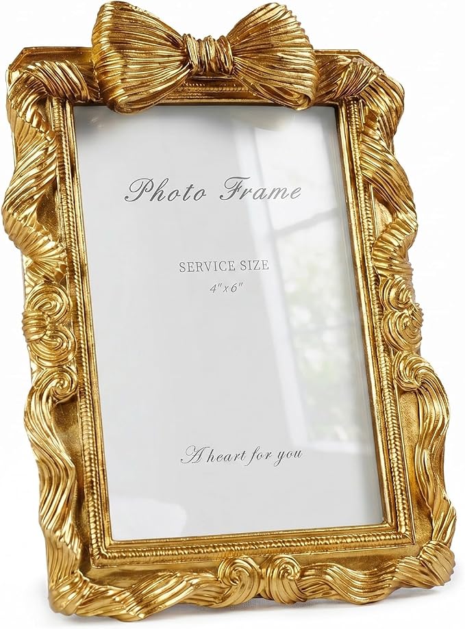 Cuspin 4x6 Gold Picture Frame Bow Frames, Vintage 4 by 6 Photo Frame by Cuspin