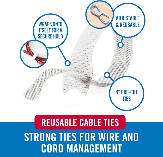 VELCRO Brand White Cable Ties Heavy Duty | 60Pc Bulk Pack | 8 x 1/2" ONE-WRAP - Image 2
