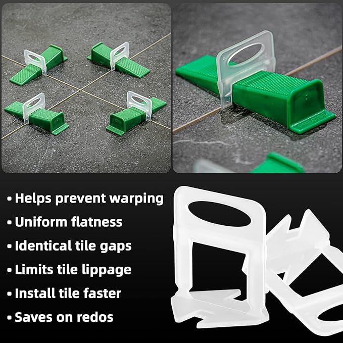 1/8” Tile Leveling System Spacers 2000 PCS Tile Leveling Clips Kit Prevent Tile lippage Leveler Spacers for DIY Professional Ceramic Tile and Stone Installation (1/8 IN, 2000)