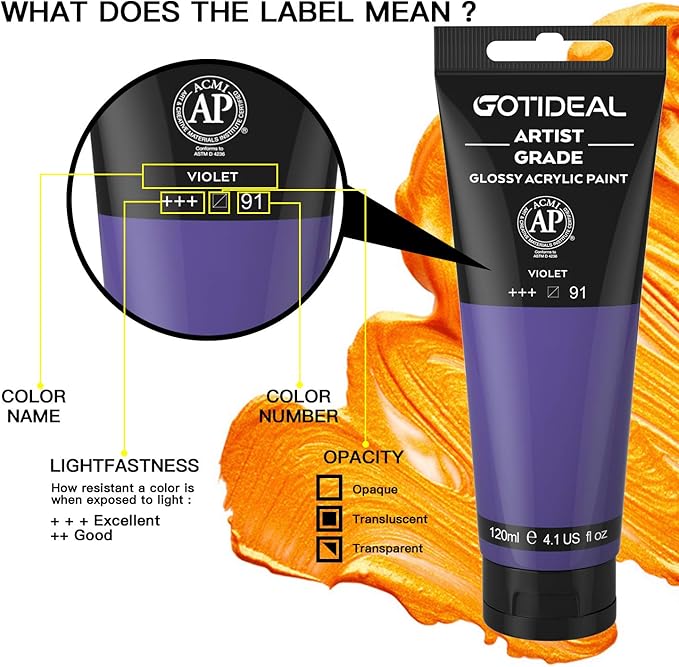 GOTIDEAL Acrylic Paint Violet Tubes(120ml, 4.1 oz) Non Toxic Non Fading,Rich Pigments for Painters, Adults & Kids, Ideal for Canvas Wood Clay Fabric Ceramic Craft Supplies (Violet)
