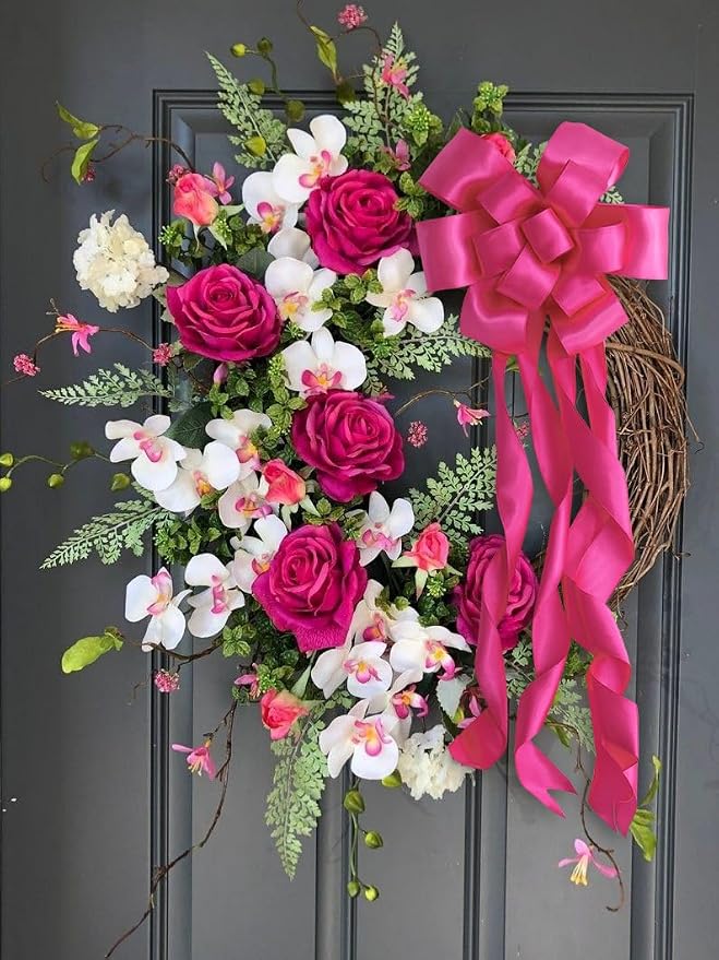 HUIHUANG Hot Pink Satin Wired Ribbon 2.5 inch Fuchsia Pink Wire Edge Ribbon - Image 5