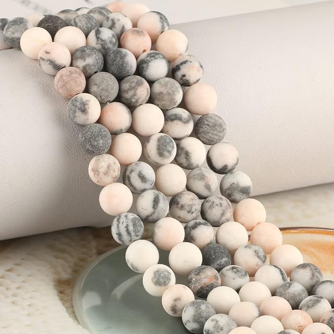 8mm Matte Pink Zebra Jasper Bead, 15-Inch Matte Round Loose Stone Beads - Image 5