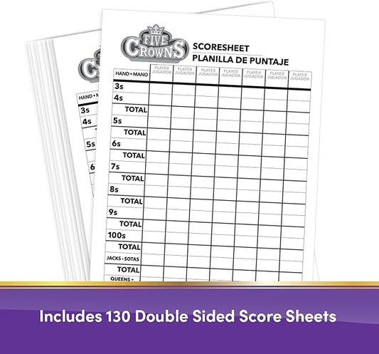 Five Crowns Scorepad – 130 Page Replacement Score Sheet, Card Game Score Card, Tracks 7 Players at Once, Gift for Kids, Birthday Gifts