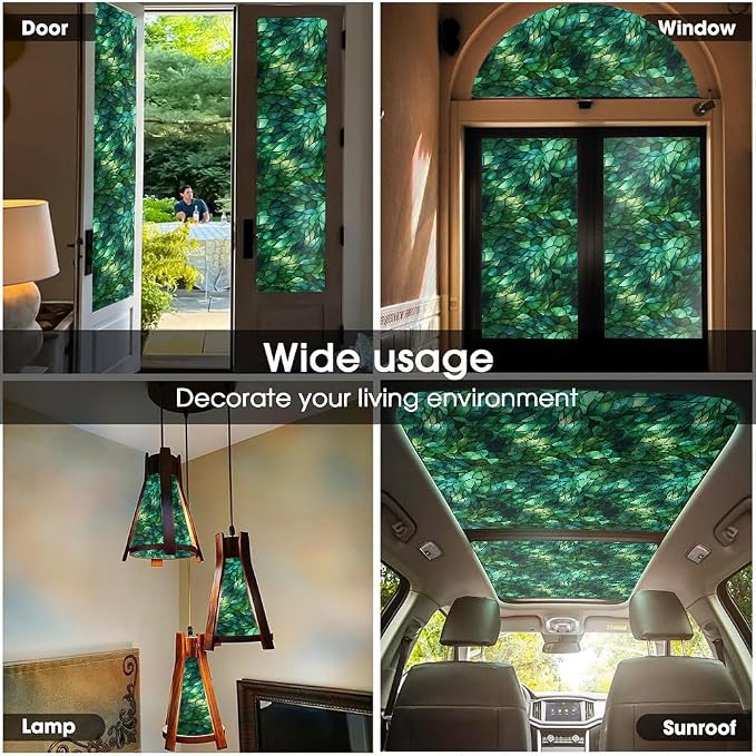 16“x118 Green Stained Glass Modern Double Side Window Films Art Decorative - Image 5