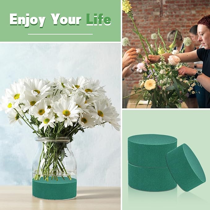 Round Floral Foam 4.5'' SUPKING Flower Foams 4Pcs Florist Foam Block Wet Dry Green Foam for Artificial and Fresh Flower Arrangement