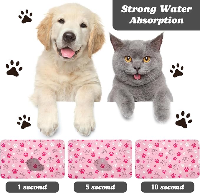 Dog Food Mat, Absorbent Water Bowl Mats Cat Pet Feeding Placemats Pink 17 * 30 - Image 2