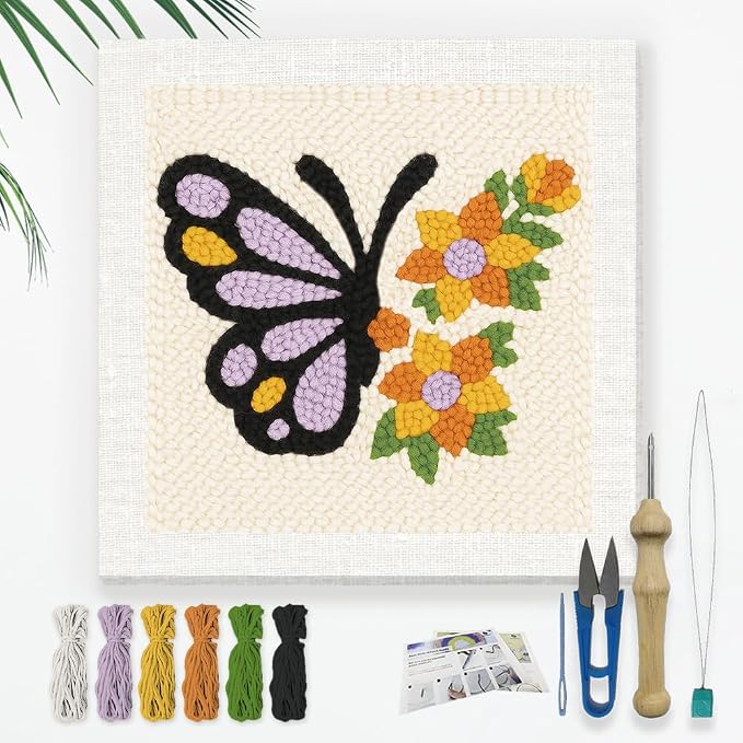 Doodlream Butterflies and Flowers DIY Punch Needle Embroidery Kit by Doodlream