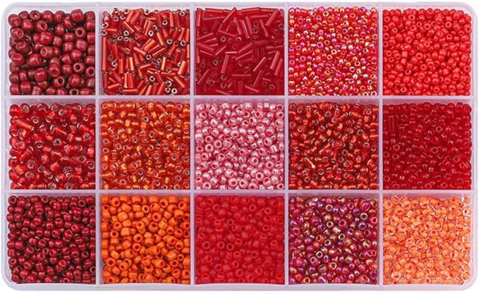 15 Grid Red Glass Seed Bugle & Tube Beads Kit by Basigeese