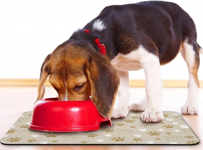 Dog Food Mat, Absorbent Water Bowl Mats Cat Pet Feeding Placemats Beige 17 * 30 - Image 6