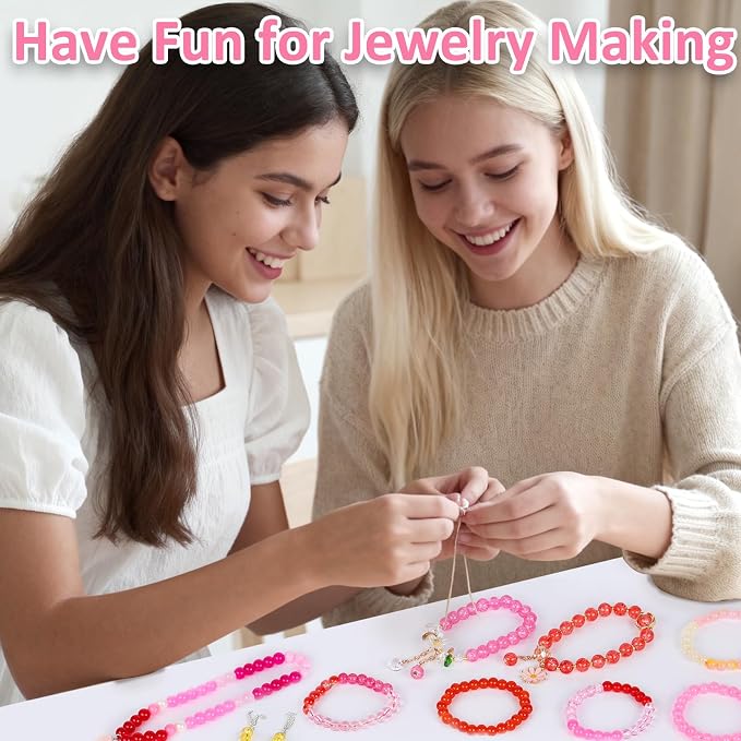 XSEINO About 1200PCS 6mm Glass Beads Bracelet Making Kit, 24 Assorted Red and - Image 5