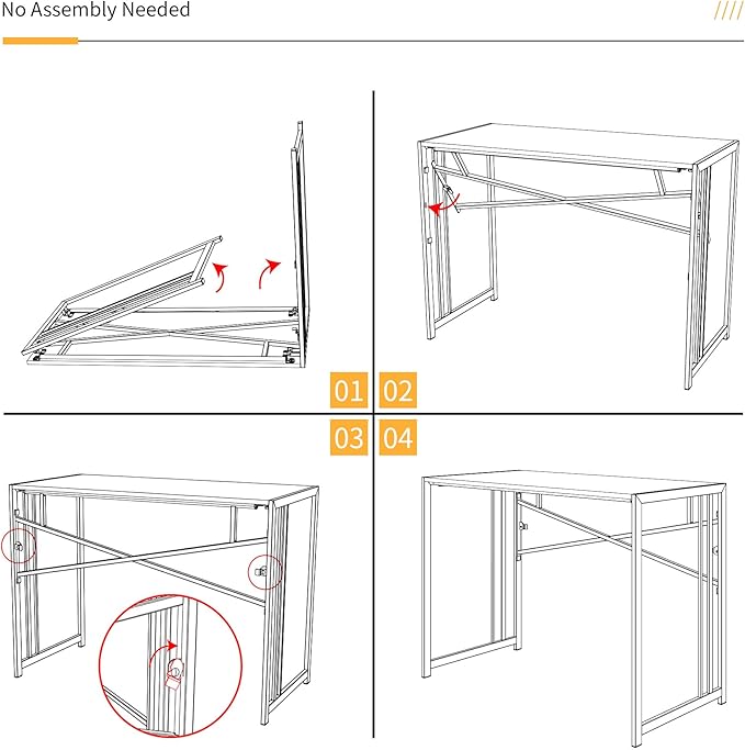 Folding Desk 40 inch Writing Gaming Computer Camping Table, No Assembly Required Home Office Desk, White