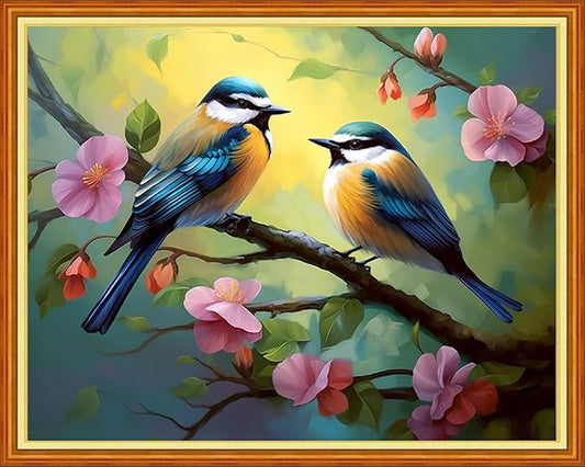 Foxdiviy Stamped Cross Stitch Kits Full Range of Embroidery Needlework Starter Kits for Beginners Adults 11CT Embroidery Patterns Art Crafts DIY Needlepoint Kits-Happy Little Bird 16x20 inch