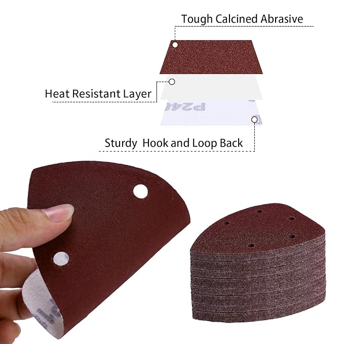 100-Pack Mouse Sandpaper (5-Hole) for Mouse Detail Sanders, Grits 40/80/120/180/240, Premium Aluminum Oxide, Easy to Replace, Ideal for Woodworking, Furniture Refinishing, and Crafting