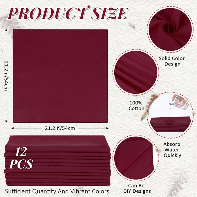 Suhine 100% Cotton Solid Bandanas Blank Bandanas Multifunctional Headband Scarf - Image 2
