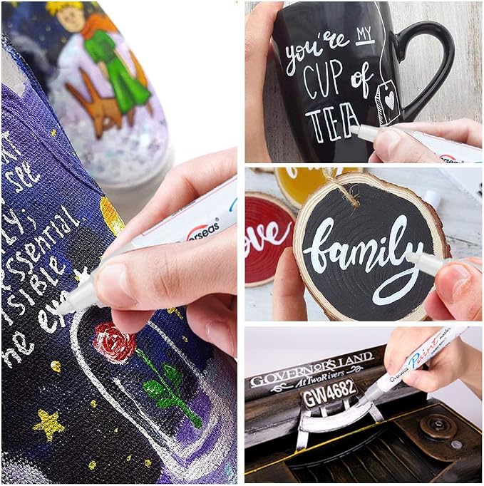 Overseas 12 White Paint Pens Permanent Markers, Oil Based Paint Markers | - Image 4