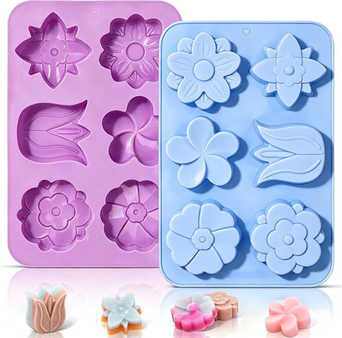 SJ Silicone Molds for Crafts, 2 Pack Tulip and Flower Soap Molds | 6 Cavities by SJ