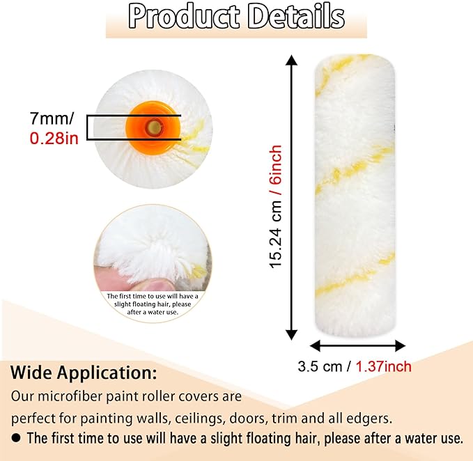 15 Pcs Paint Roller Cover with 2 Frame Set, 6 inch Microfiber Roller Covers, Washable Covers for Roller Frame, House Painting Supplies, Naps for Paint Roller Brush for Painting Walls Ceilings
