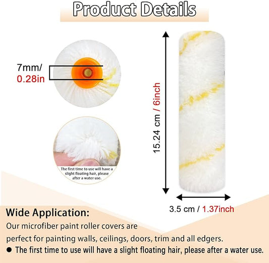 10 Pieces Paint Roller Cover, 6 inch Microfiber Roller Covers, Washable Covers for Roller Frame, House Painting Supplies, Naps for Paint Roller Brush for Painting Walls Ceilings