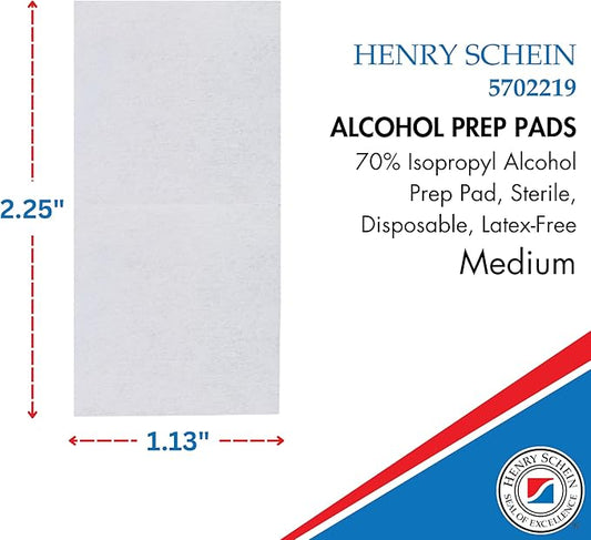Henry Schein Alcohol Prep Pads, Medium Size, 200 Count - 70% Isopropyl Alcohol, Individually Wrapped, Sterile Wipes for Medical & Everyday Use
