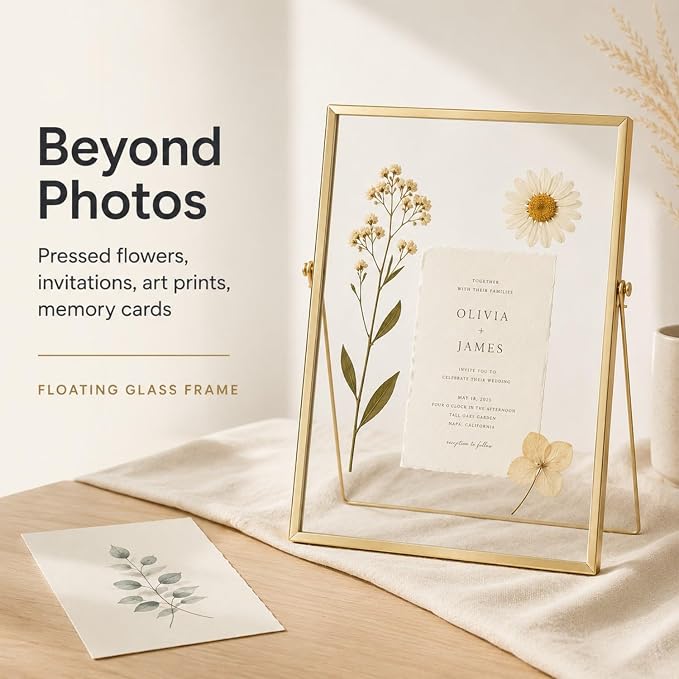 AceList Floating Picture Frame, 8x10 Gold Double Glass, Tabletop | Modern - Image 7
