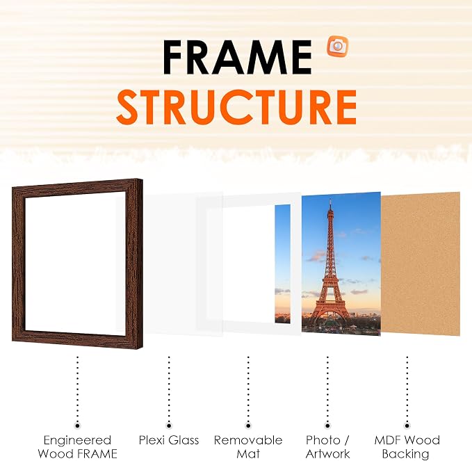 FIXSMITH 12x12 Picture Frame Brown Set of 2, Photo Frame - Image 6