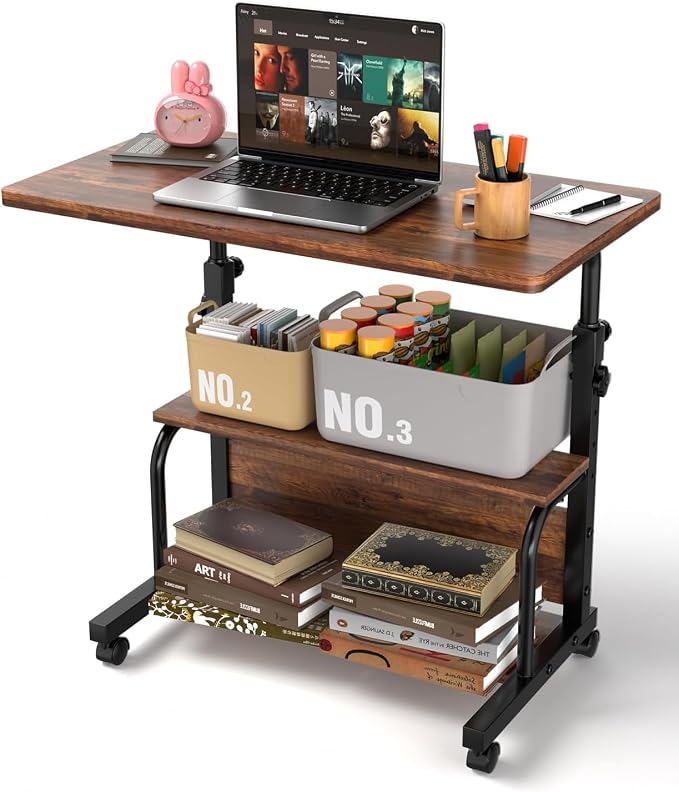 QZMDSM Portable Rolling Desk on Wheels Adjustable Height Desks by QZMDSM