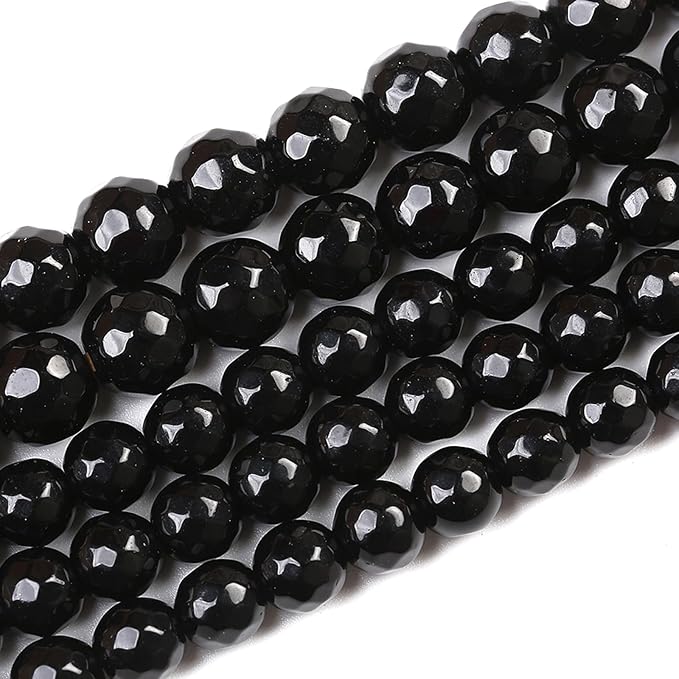 45pcs 8mm Natural Faceted Black Agate Stone Beads for Jewelry Making Energy Healing Beads DIY Bracelet Necklace Accessories 15" (8mm, Faceted Black Agate)