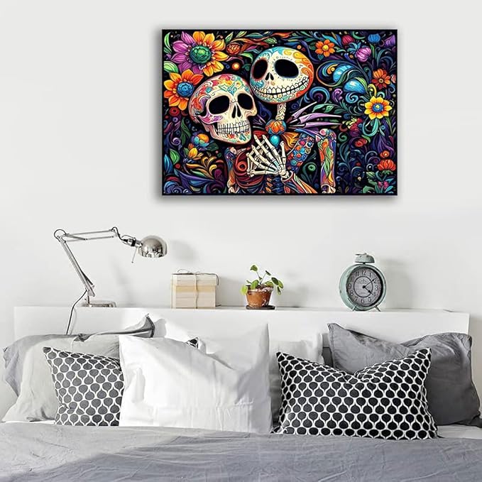 Halloween Stamped Cross Stitch Kits - Skullhead Jack Counted Cross Stitch Kits for Beginners Adults Needlepoint Cross-Stitch Patterns Dimensions Needlecrafts Embroidery Kits Arts and Crafts