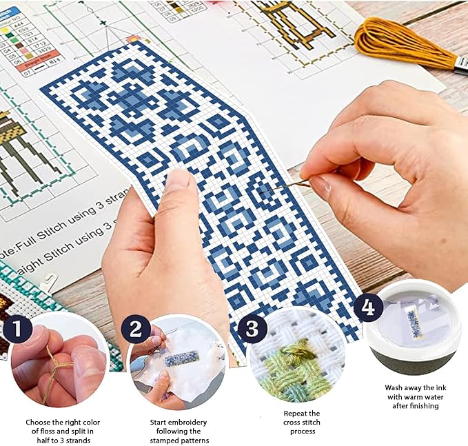 FREEBLOSS 6 Set Bohemian Pattern Cross Stitch Bookmark Kit Stamped Cross Stitch - Image 4