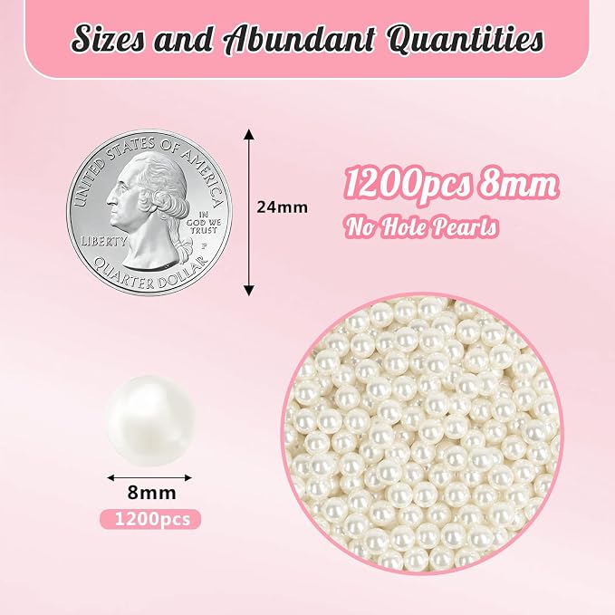 1200PCS 8mm Pearls for Crafting, Ivory No Hole Beads for Centerpieces Vases - Image 2