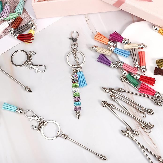 Draupnir 72 Pcs Beadable Keychains Bars, Included 36Pcs Silver Beadable - Image 5