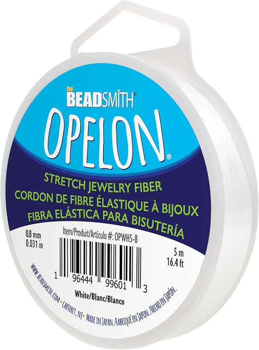 The Beadsmith Opelon Stretch Cord – Elastic Beading Fiber, White, 0.8 mm Diameter, 5 Meters (16.4 ft) Spool