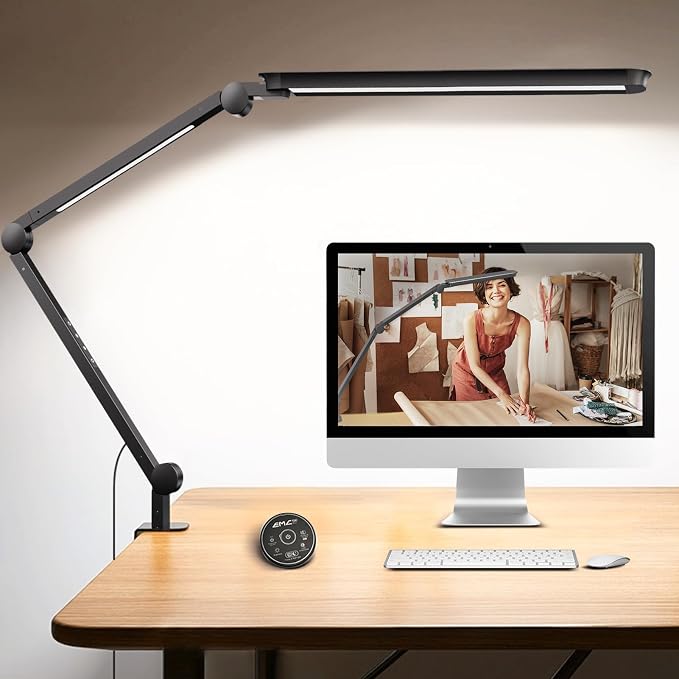 LED Desk Lamp with Clamp, Architect Desk Lamp with Remote, Flexible Swing Arm by SUNLINKCO