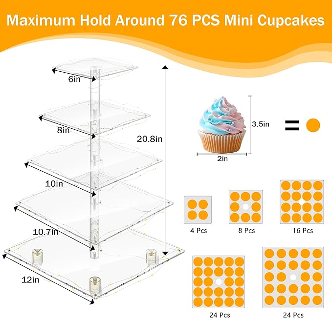 YestBuy 5 Tier Cupcake Stand for 60 Cupcakes, Birthdays and Dessert Tables - Image 4