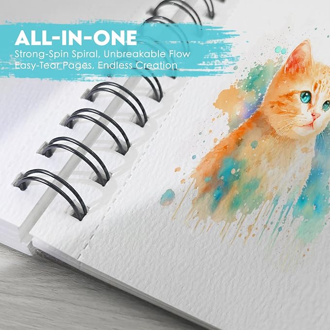 KOVIEDE 100% Cotton Watercolor Paper Pad 30 Sheets, Cold Press 140lb/300gsm - Image 3
