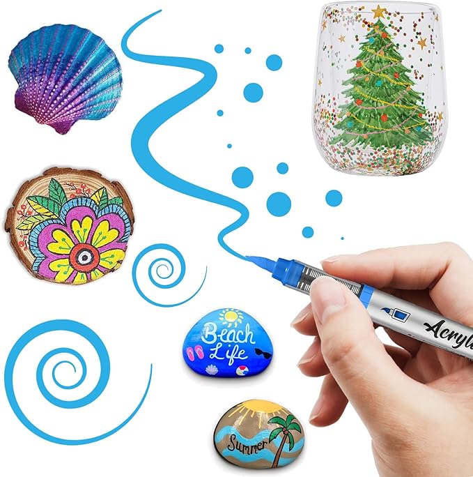 Grey Acrylic Paint Pens,12 Color Paint Pens Markers,Brush Tip Paint Pens for Rock Painting Wood Glass Ceramic Canvas Stone DIY Crafts Making Art Supplies